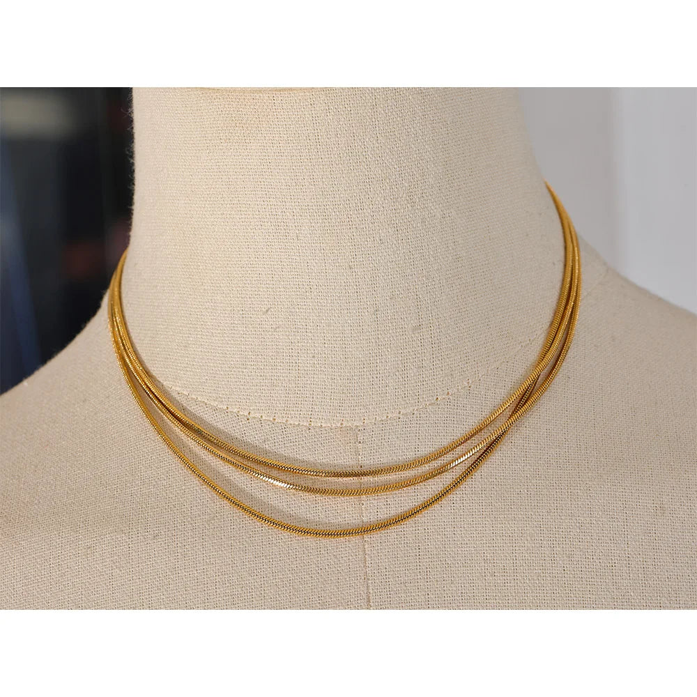 Yhpup Waterproof Stainless Steel Layered Adjustable Overlay Long Chain Necklace 18K Gold Plated Metal Trendy Fashion  Jewelry - YDKM