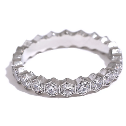Yhpup Exquisite White Cubic Zirconia Bling Stainless Steel Classic Thin Chic Ring Luxury Engagement Wedding Fashion Jewelry Gift - YDKM