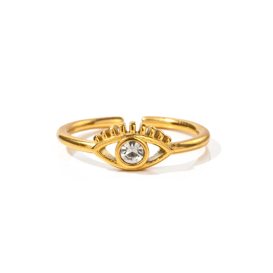 Youthway Trendy Zircon Devil's Eye Stainless Steel Ring 18K Gold Plated Waterproof Charm Jewelry for Girls Women 2023 NEW - YDKM