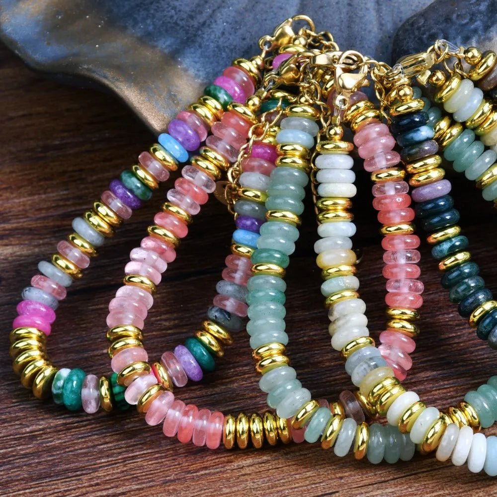 New Natural Stone Dopamine Colored Beaded Bracelet Sweet Bohemian Natural Crystal Bracelet Casual Beaded Bracelet - YDKM