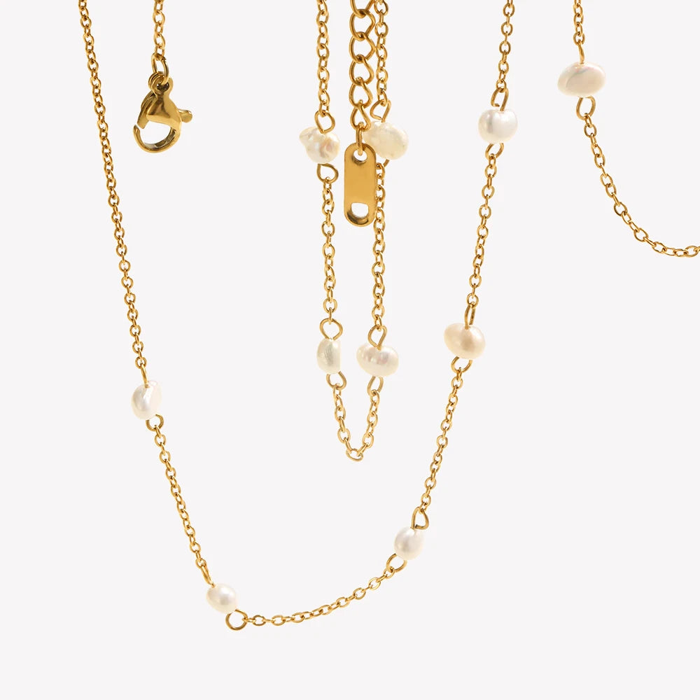E.B.belle Anti-allergy Stainless Steel Chain Freshwater Pearl Chain Necklace Bracelets For Women Gold Plated Jewelry Set - YDKM