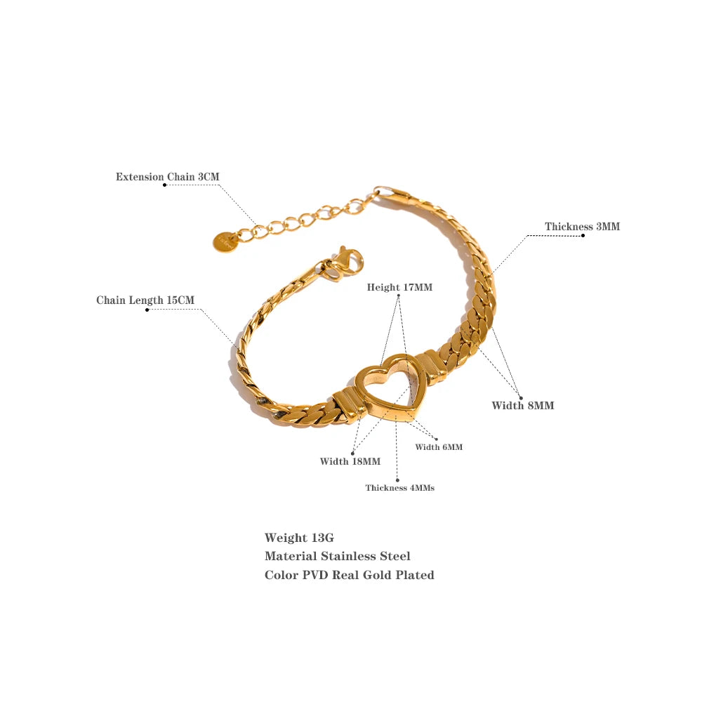 Yhpup (Wrist over 40mm fit this style) High Quality Love Heart Cuban Chain Stainless Steel Metal Bracelet Waterproof Jewelry - YDKM