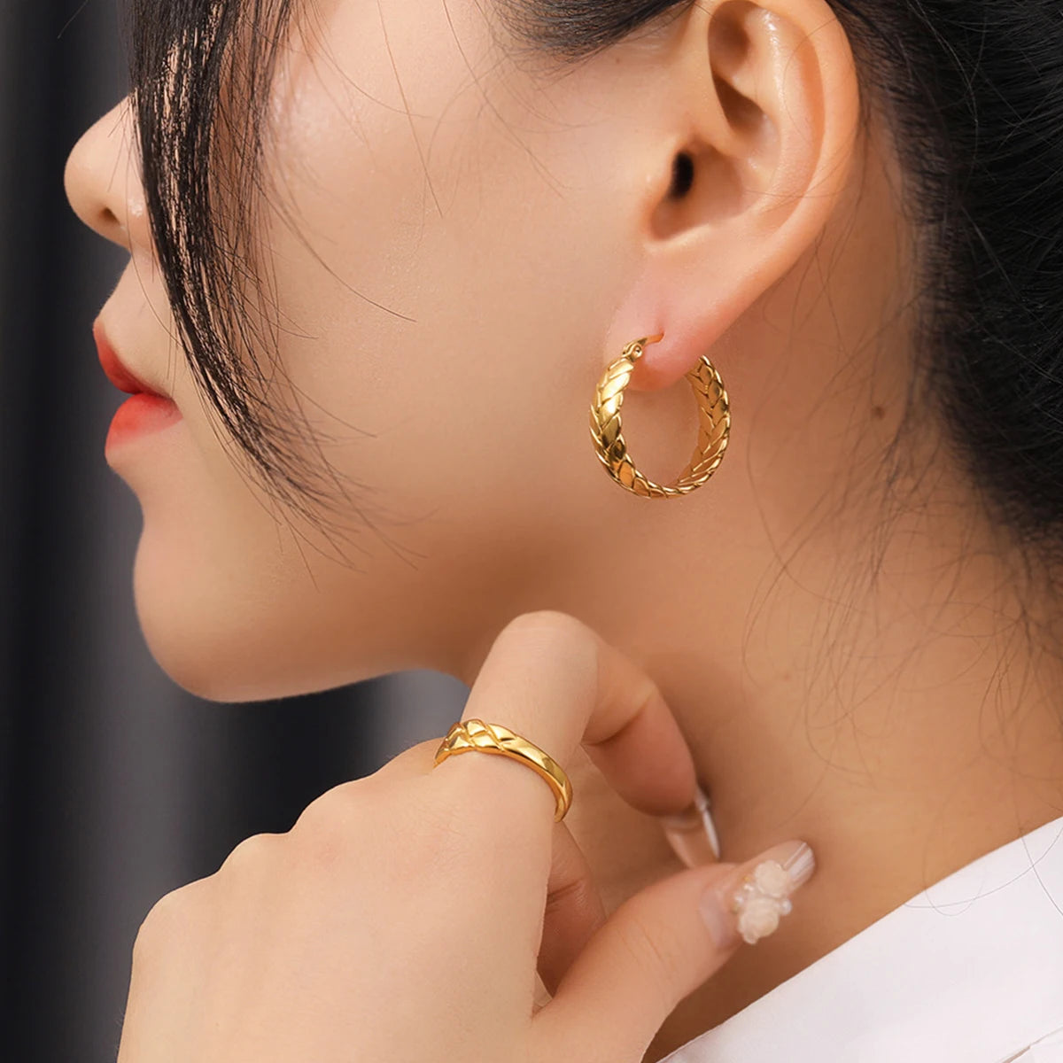 1Pair Wheat Hoop Earrings Stainless Steel Not Fade Ear Rings for Women Fashions Jewelry - YDKM