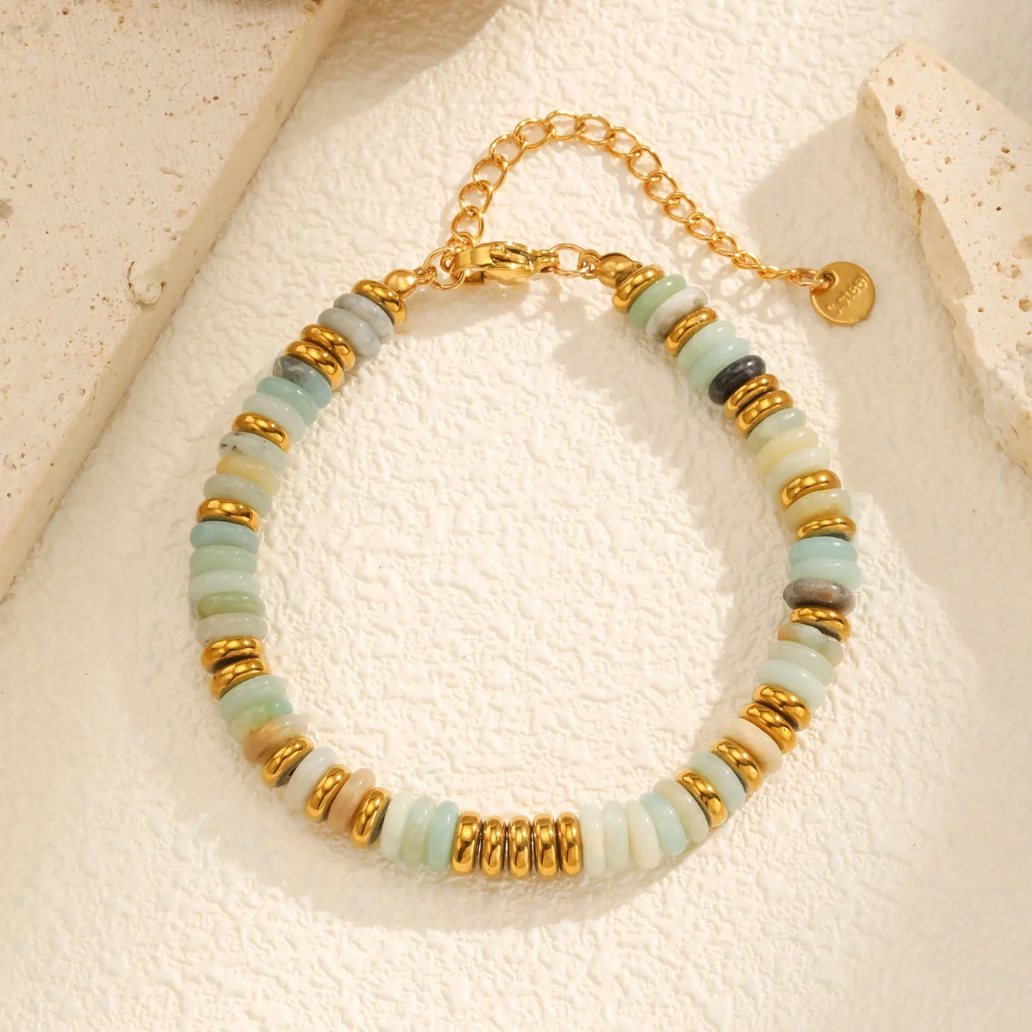 Colorful Natural Stone Bead Bracelet for Women,Stainless Steel Chain Bracelets,Lucky Jewelry Gifts - YDKM