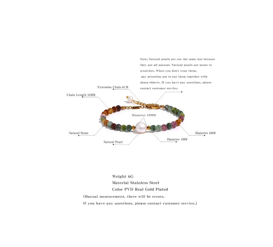 Yhpup Natural Tourmaline Stone Pearl Fashion Colorful Bead Bracelet Bangle for Women Mother Gift Healing Charm Jewelry Wholesale - YDKM