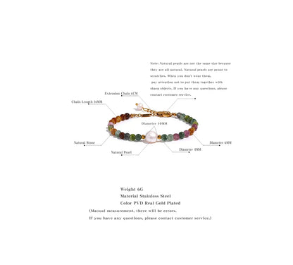 Yhpup Natural Tourmaline Stone Pearl Fashion Colorful Bead Bracelet Bangle for Women Mother Gift Healing Charm Jewelry Wholesale - YDKM