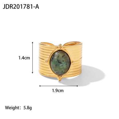Youthway 2023 Holiday Luxury Rings Collection Stainless Steel Gold Plated Natural Stone Charm Chic Jewelry for Women - YDKM