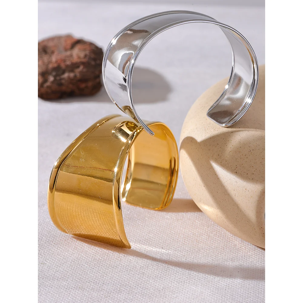 Yhpup High Quality Stainless Steel Metal Wide Cuff Open Bracelet Bangle Waterproof Texture Personalized Unisex Jewelry Bijoux - YDKM