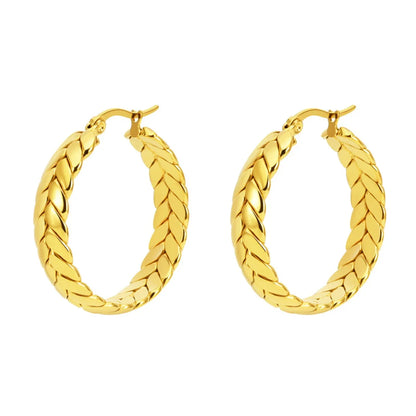 1Pair Wheat Hoop Earrings Stainless Steel Not Fade Ear Rings for Women Fashions Jewelry - YDKM