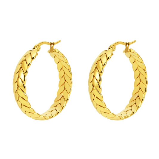 1Pair Wheat Hoop Earrings Stainless Steel Not Fade Ear Rings for Women Fashions Jewelry - YDKM