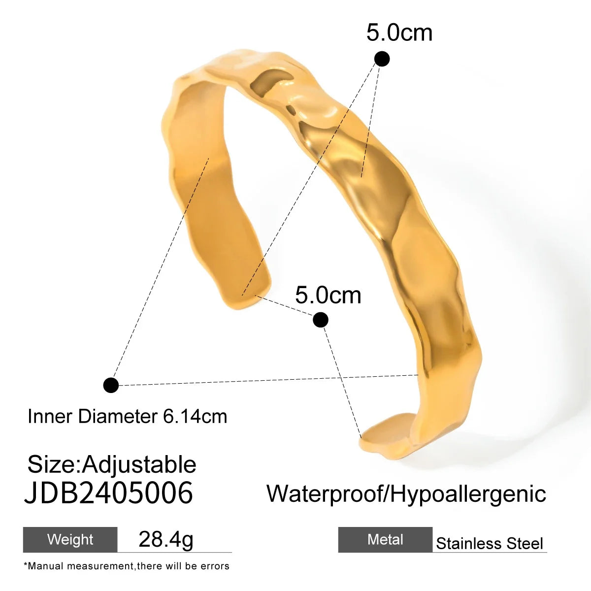 Youthway Metal Textured Hammered Stainless Steel Open Bangle Bracelet Geometric Vintage Style Daily Jewelry For Women - YDKM