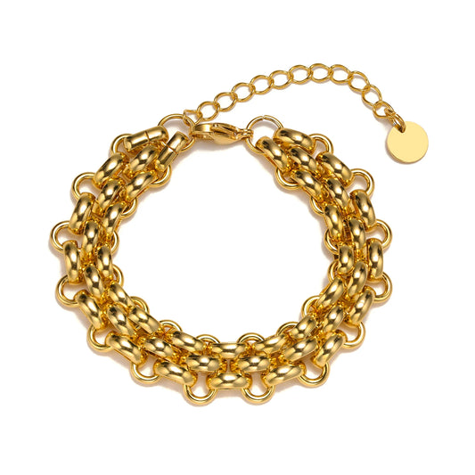 Thick Knite Chain Bracelet for Women, Stainless Steel Circle Connected Bracelet Waterproof - YDKM