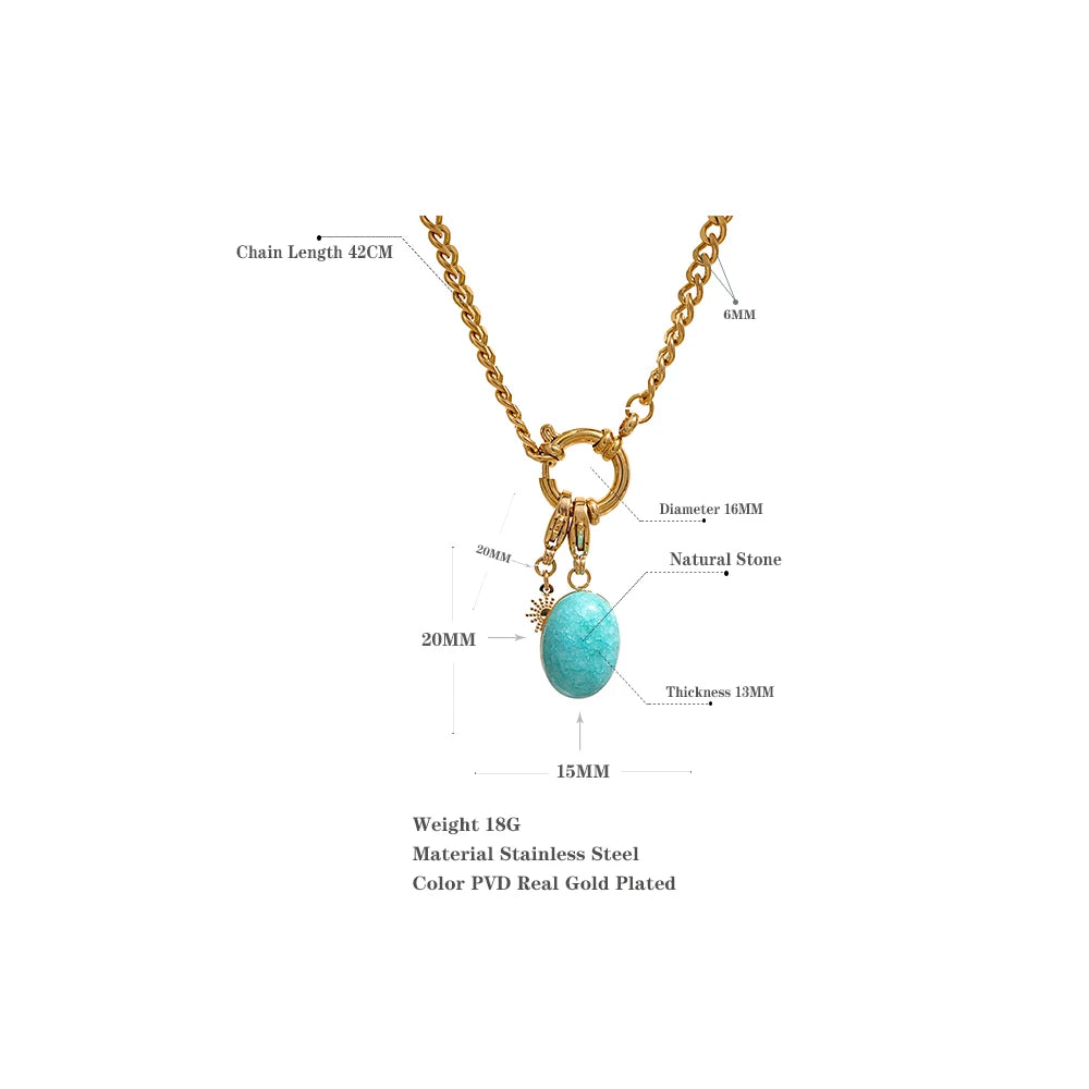 Stainless Steel Blue Natural Stone Star Chain Collar Necklace - YDKM