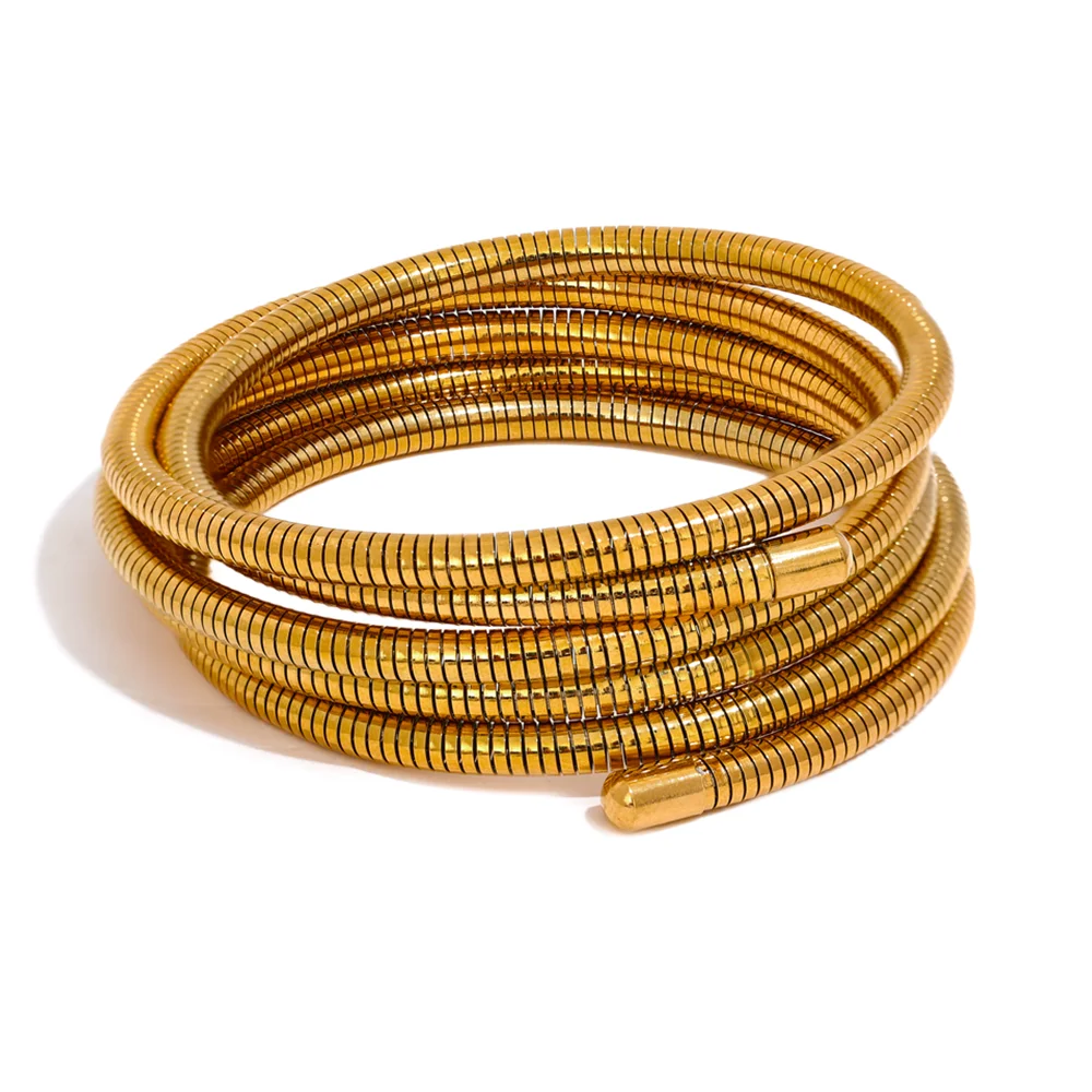 Yhpup Stainless Steel Stackable Multi-Layer Wrap Arm Bracelet Bangle Metal Elastic Waterproof Fashion Unisex Jewelry Men Women - YDKM