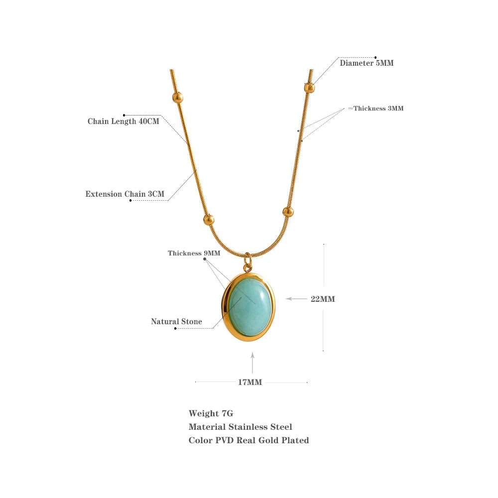Natural Green Stone Fog Crystal Stainless Steel Pendant Chain - YDKM
