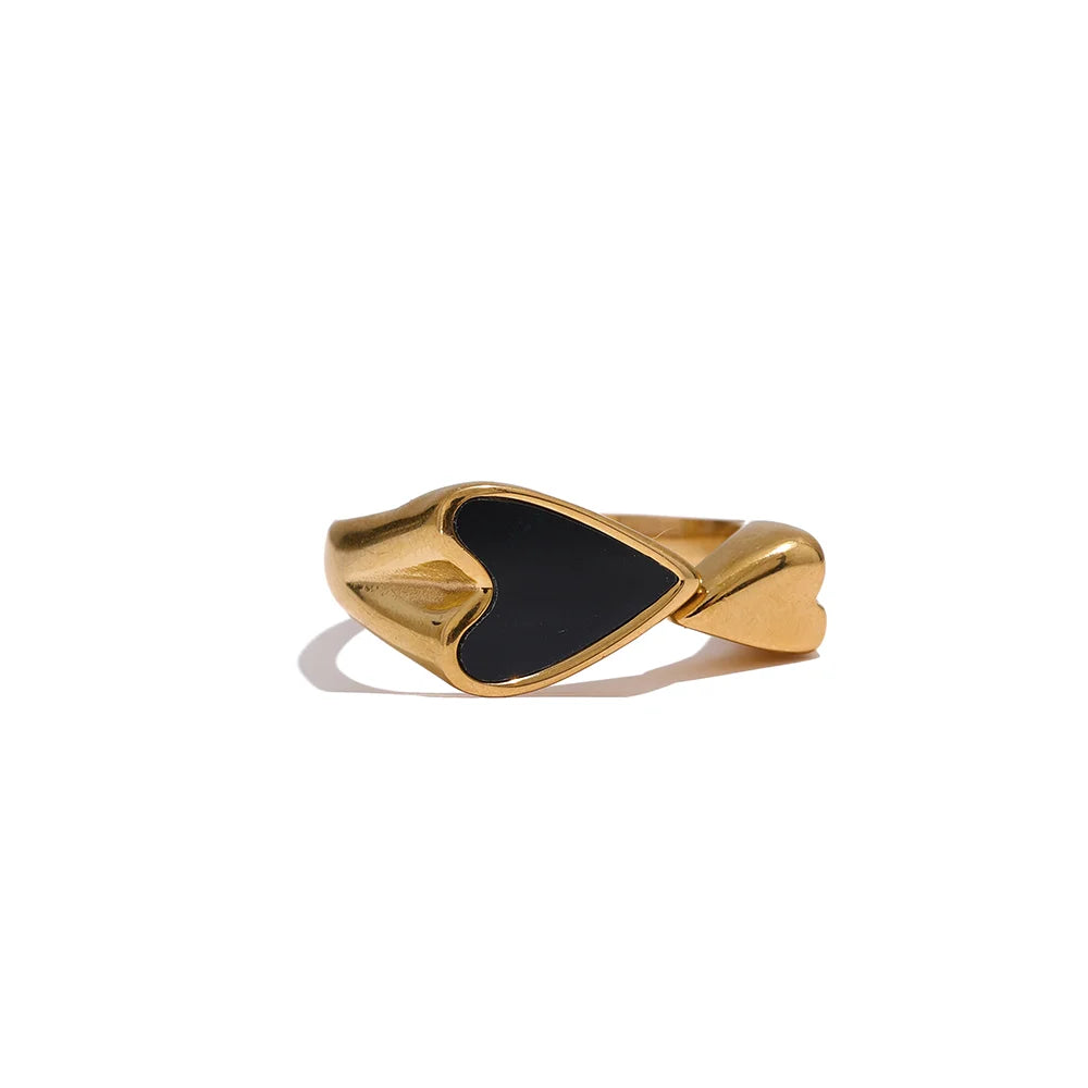 Yhpup Shell Acrylic Heart Stainless Steel Stylish Ring for Women Charms Metal Texture Waterproof Golden Jewelry Gala Gift - YDKM
