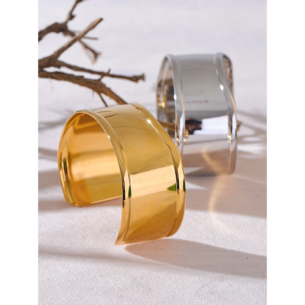 Yhpup High Quality Stainless Steel Metal Wide Cuff Open Bracelet Bangle Waterproof Texture Personalized Unisex Jewelry Bijoux - YDKM