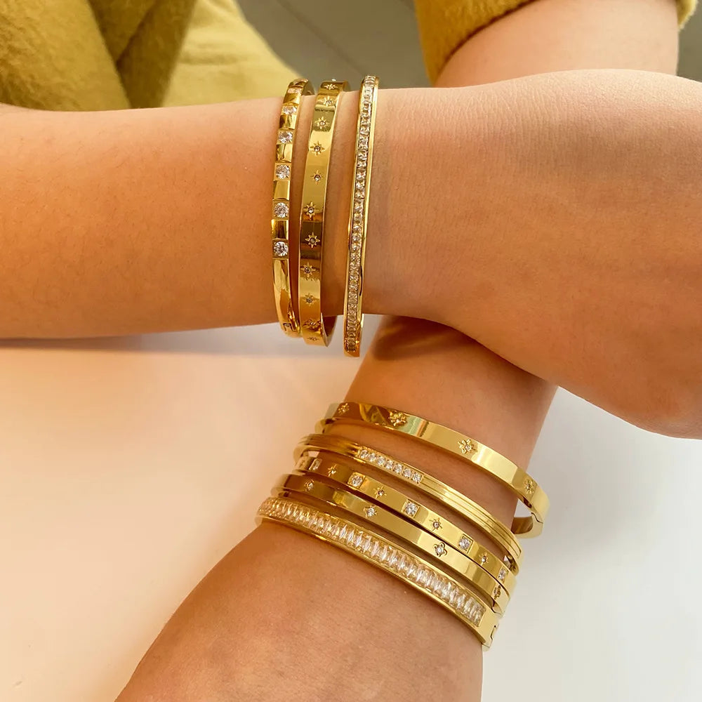 New Waterproof Cubic Zirconia Bangles Stainless Steel Bracelets Tarnish Free  Jewelry for Women Factory Wholesales Customize - YDKM