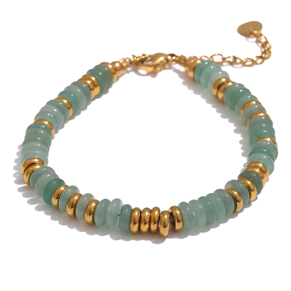 Yhpup Colorful Natural Stone Beads Chain Handmade Bracelet Bangle Waterproof Bohemia Stainless Steel Y2K Trendy Jewelry Gift - YDKM