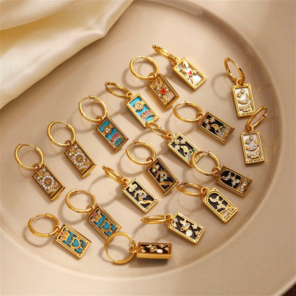 New Tarot Cards Chunky Hoop Earrings for Women Stainless Steel Original Tarot Queen Lover Magician Moon Drop Earrings Jewelry - YDKM