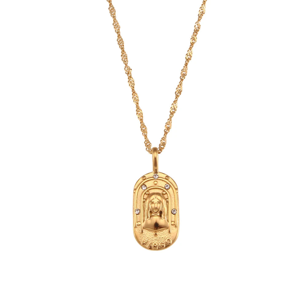 2023 Fashion Casting Zircon Zodiac Sign Bright Necklace For Woman Neck Jewelry Stainless Steel Constellation Custom Necklaces - YDKM
