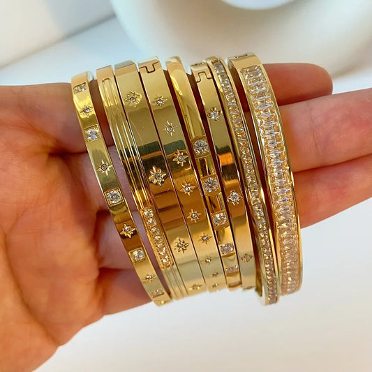 New Waterproof Cubic Zirconia Bangles Stainless Steel Bracelets Tarnish Free  Jewelry for Women Factory Wholesales Customize - YDKM