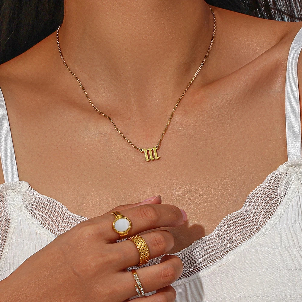 Stainless Steel Classicial Lucky Number Gold Plated Necklace - YDKM