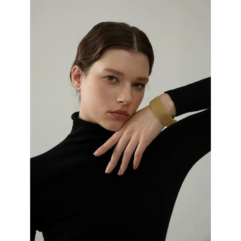 Yhpup 23mm Waterproof Stainless Steel Metal Wide Open Bracelet Bangle for Women High Quality Statement Texture Jewelry Bijoux - YDKM