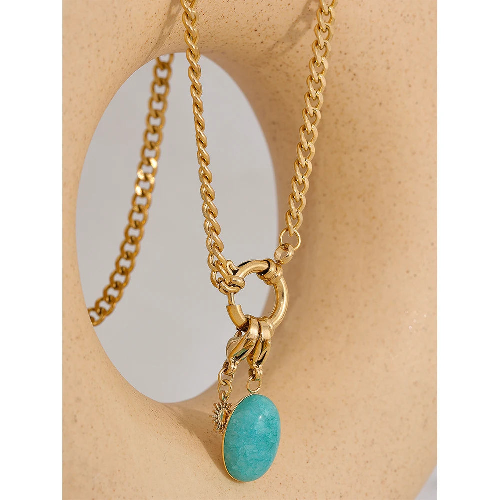 Stainless Steel Blue Natural Stone Star Chain Collar Necklace - YDKM