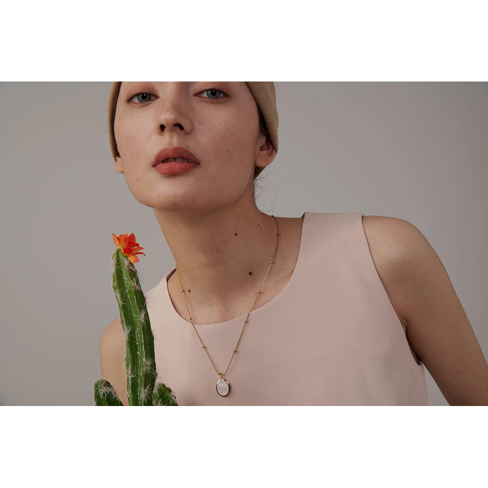 Natural Green Stone Fog Crystal Stainless Steel Pendant Chain - YDKM