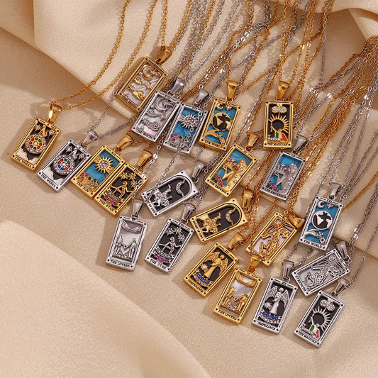 2024 New Tarot Queen Lover Magician Moon Necklace Tarnish Free Stainless Steel Collar Necklace Jewelry 18K Gold Plated Decor - YDKM