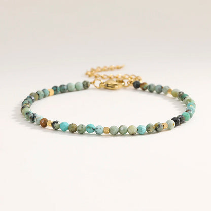 3mm Faceted African Turquoise Nature Stone Beaded Bracelet For Women With 18k gold plated Stainless Steel Square Beads Jewelry - YDKM