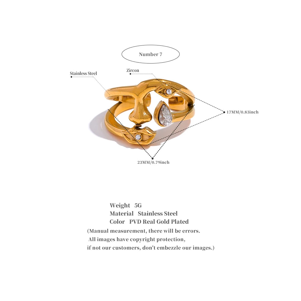 Yhpup New Design Stainless Steel Face Mouth Eye CZ Mask Ring Women Personalized Stylish Jewelry Anillos Acero Inoxidable Gift - YDKM