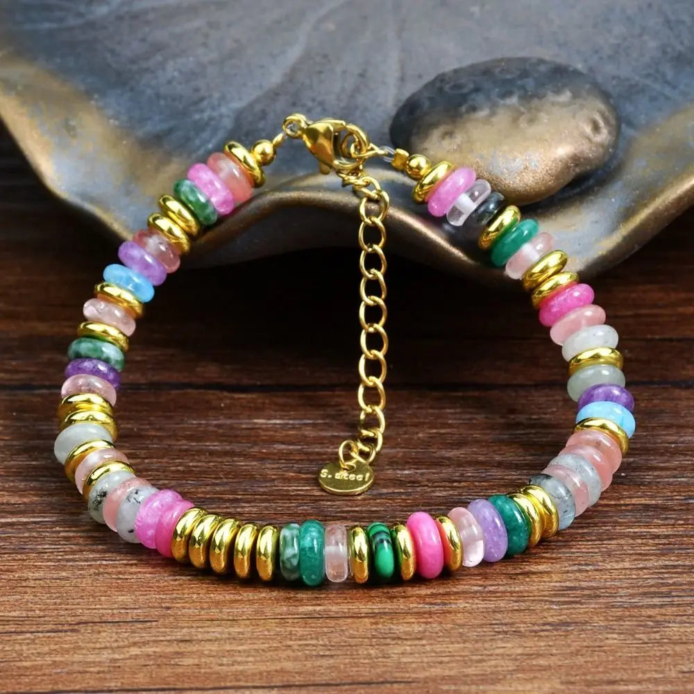 New Natural Stone Dopamine Colored Beaded Bracelet Sweet Bohemian Natural Crystal Bracelet Casual Beaded Bracelet - YDKM