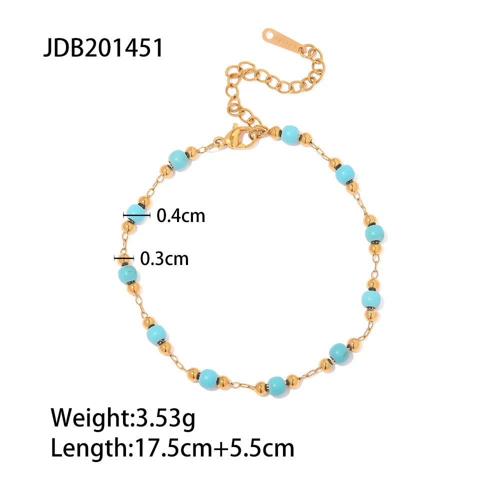 Youthway Fashion Turquoise Stainless Steel 18K Gold Pvd Plated Adjustable Bracelet Waterproof Jewelry Women Gift - YDKM