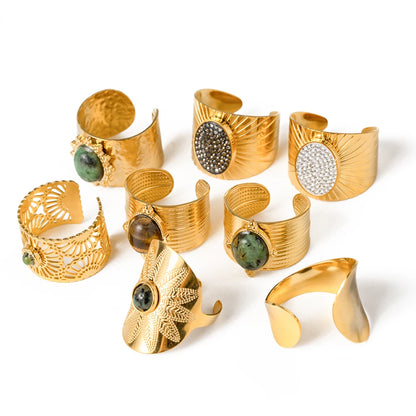 Youthway 2023 Holiday Luxury Rings Collection Stainless Steel Gold Plated Natural Stone Charm Chic Jewelry for Women - YDKM