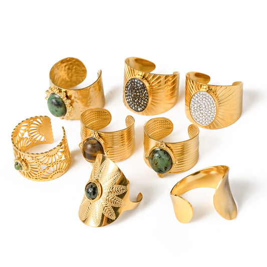 Youthway 2023 Holiday Luxury Rings Collection Stainless Steel Gold Plated Natural Stone Charm Chic Jewelry for Women - YDKM