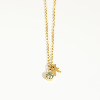 Stainless Steel 12 Constellation Birthstone Pendant Necklace For Women Zodiac Sign Lucky Birthstone Zircon Necklace Jewelry Gift - YDKM