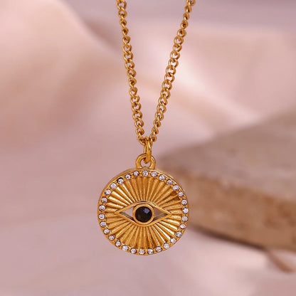 E.B.belle Classic Black Evil Eye Circular Sun Luxury Designer Jewelry Stainless Steel Necklaces Accessories For Women - YDKM