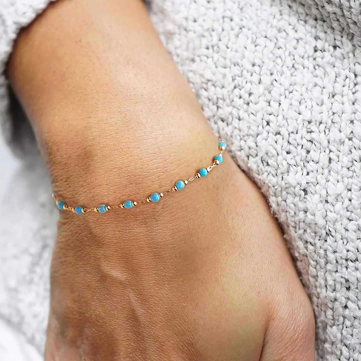 Youthway Fashion Turquoise Stainless Steel 18K Gold Pvd Plated Adjustable Bracelet Waterproof Jewelry Women Gift - YDKM