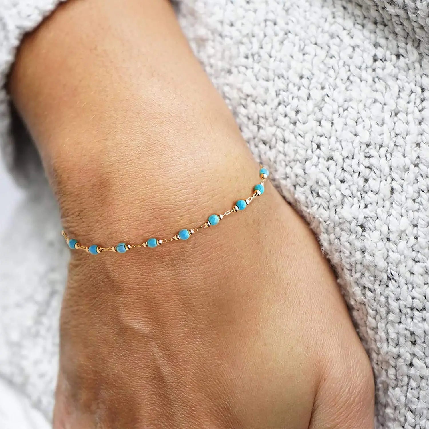 Youthway Fashion Turquoise Stainless Steel 18K Gold Pvd Plated Adjustable Bracelet Waterproof Jewelry Women Gift - YDKM