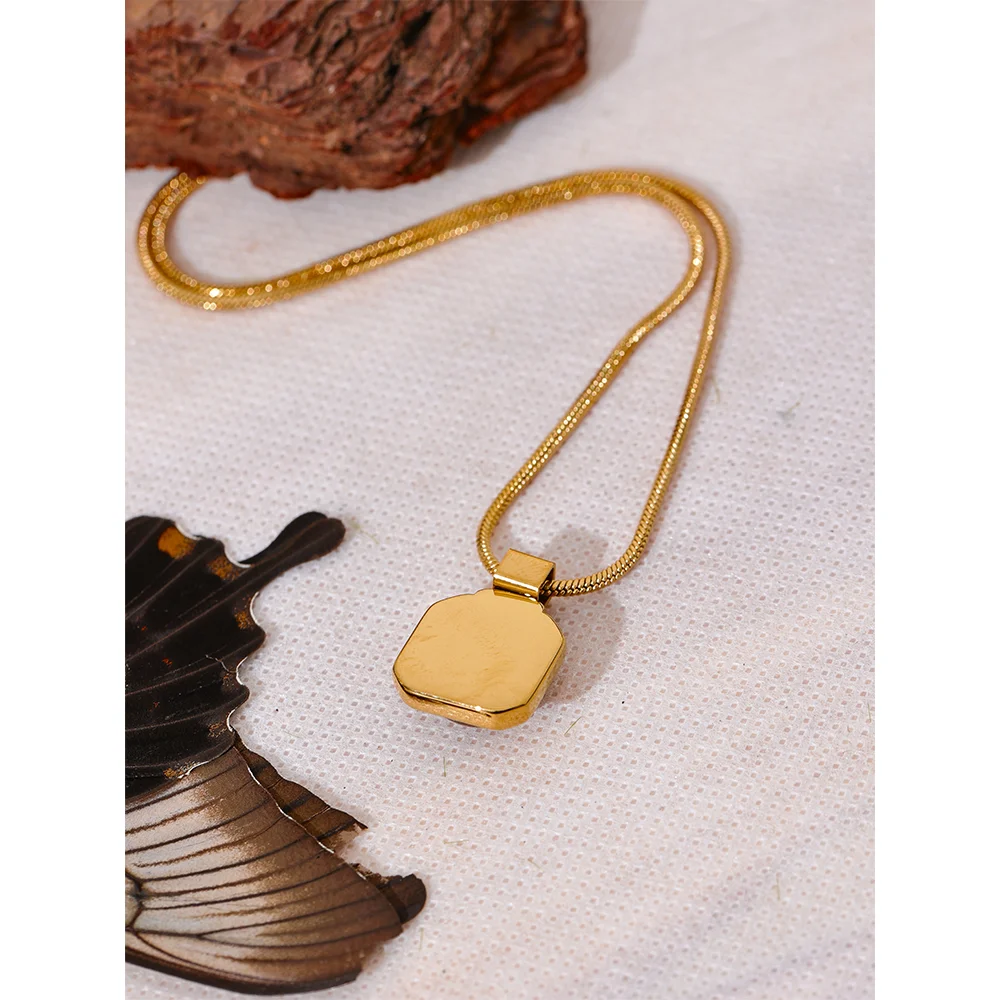 Yhpup High Quality Natural Tiger Stone Square Pendant Necklace Rust Proof Gold Color Fashion Collar Versatile Jewelry Gift - YDKM