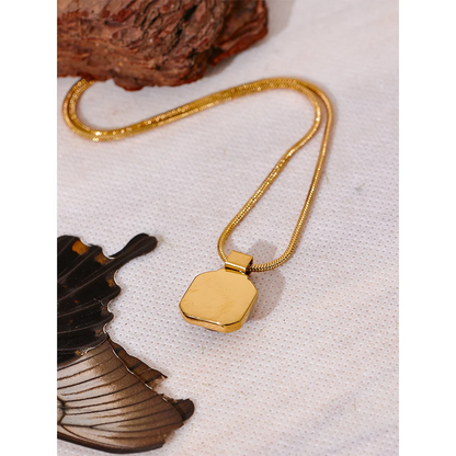 Yhpup High Quality Natural Tiger Stone Square Pendant Necklace Rust Proof Gold Color Fashion Collar Versatile Jewelry Gift - YDKM