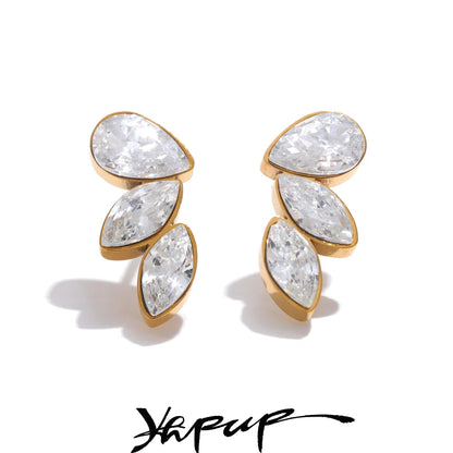 Yhpup Waterproo Shiny Cubic Zirconia Exquisite Wing Small Stud Earrings Daily for Women Wholesale Stainless Steel Chic Jewelry - YDKM