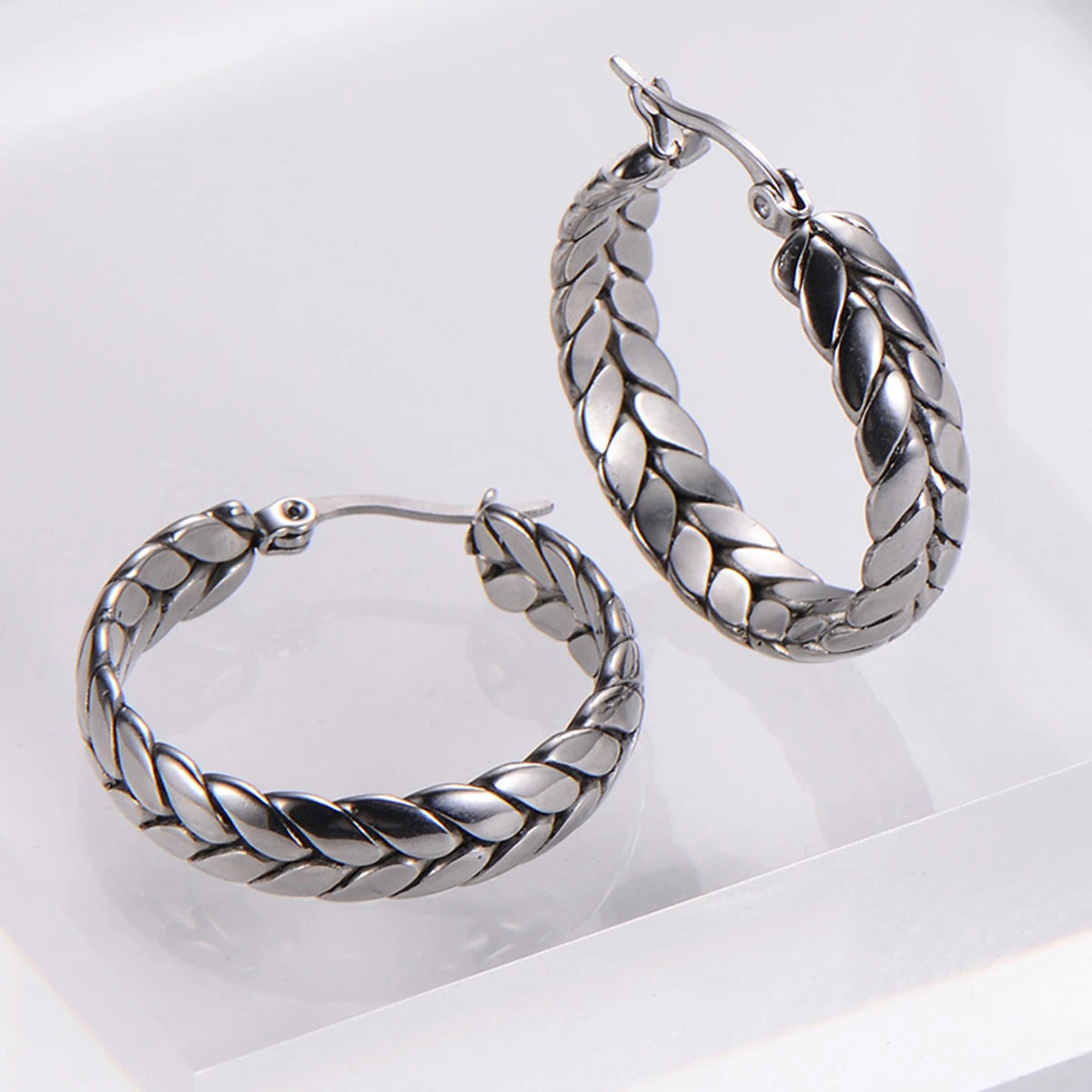 1Pair Wheat Hoop Earrings Stainless Steel Not Fade Ear Rings for Women Fashions Jewelry - YDKM