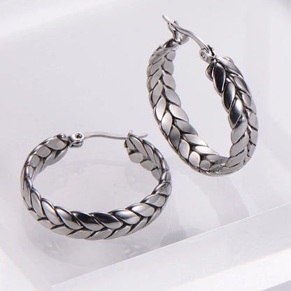 1Pair Wheat Hoop Earrings Stainless Steel Not Fade Ear Rings for Women Fashions Jewelry - YDKM