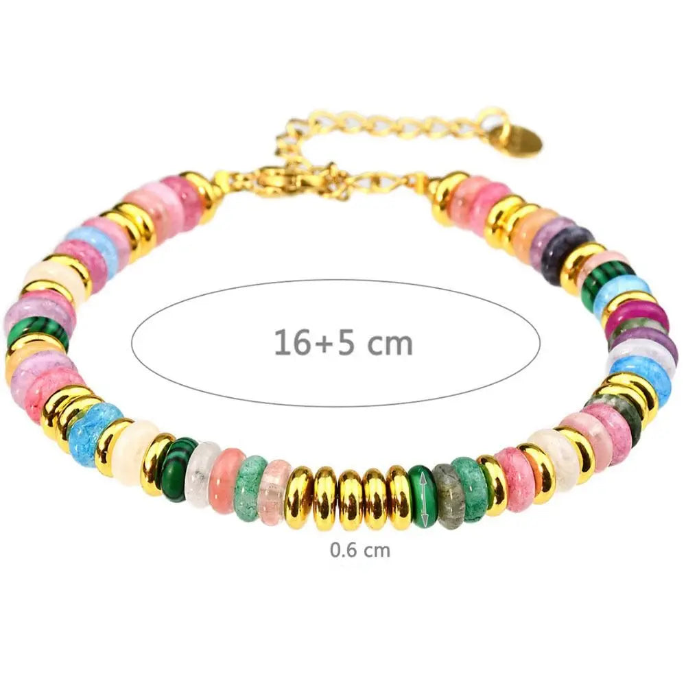 New Natural Stone Dopamine Colored Beaded Bracelet Sweet Bohemian Natural Crystal Bracelet Casual Beaded Bracelet - YDKM