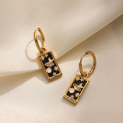 New Tarot Cards Chunky Hoop Earrings for Women Stainless Steel Original Tarot Queen Lover Magician Moon Drop Earrings Jewelry - YDKM