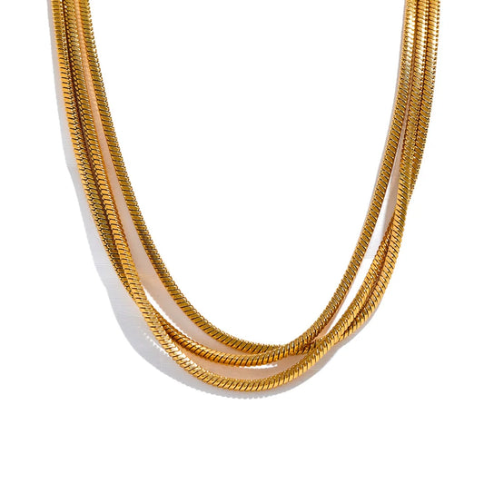 Yhpup Waterproof Stainless Steel Layered Adjustable Overlay Long Chain Necklace 18K Gold Plated Metal Trendy Fashion  Jewelry - YDKM