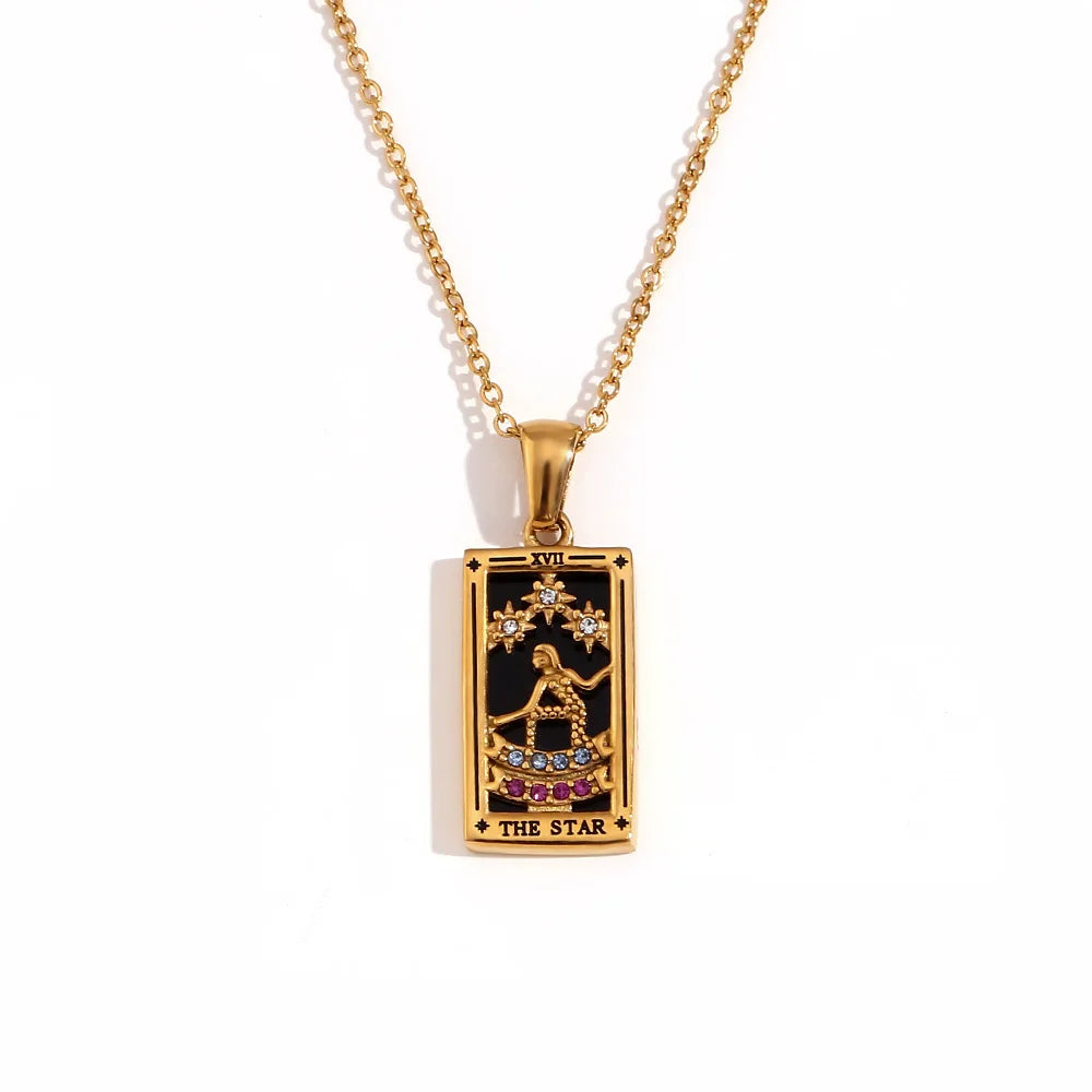 2024 New Tarot Queen Lover Magician Moon Necklace Tarnish Free Stainless Steel Collar Necklace Jewelry 18K Gold Plated Decor - YDKM